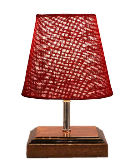 Lovely Jute Square Brown Wood Table Lamp Maroon