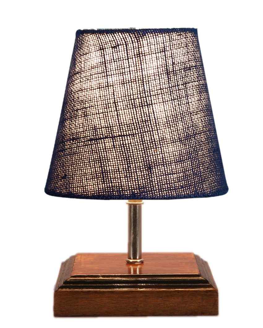 Lovely Jute Square Brown Wood Table Lamp Blue