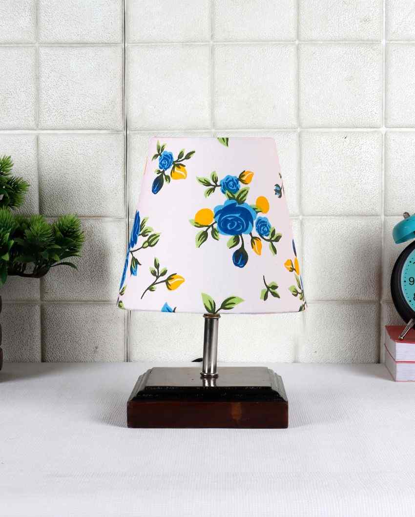 Charming Cotton Square Brown Wood Table Lamp