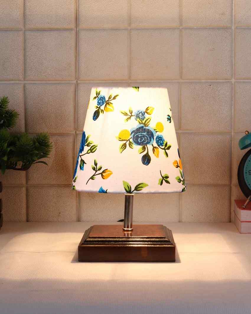 Charming Cotton Square Brown Wood Table Lamp