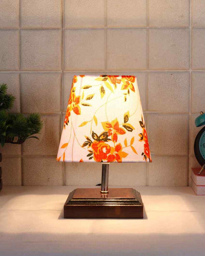 Radiant Multicolor Cotton Square Brown Wood Table Lamp