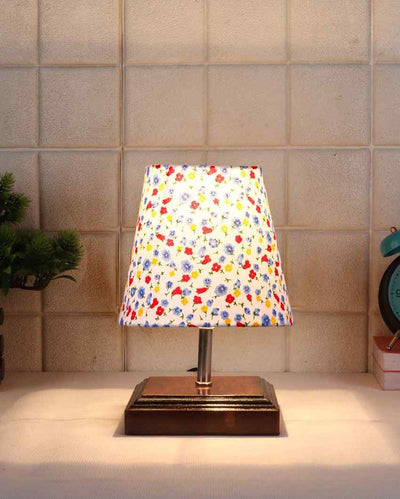 Ravishing Multicolor Cotton Square Brown Wood Table Lamp