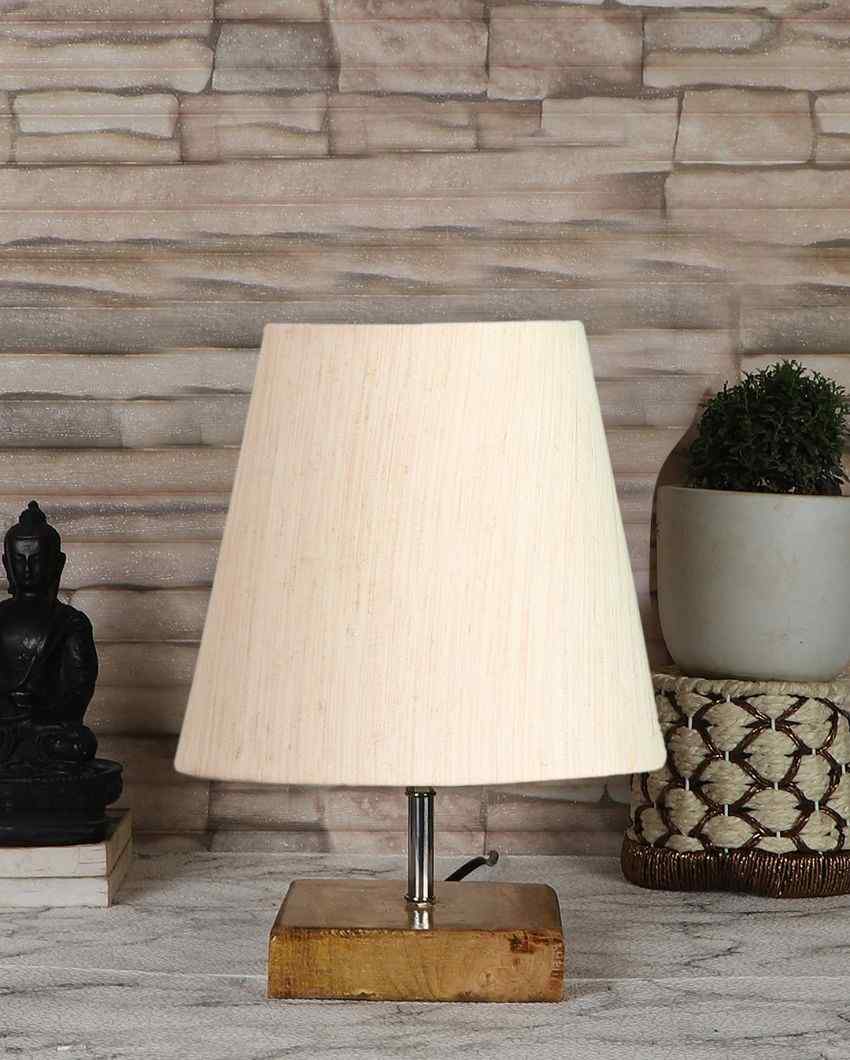 Graceful Cotton Square Natural Wood Table Lamp - Dusaan