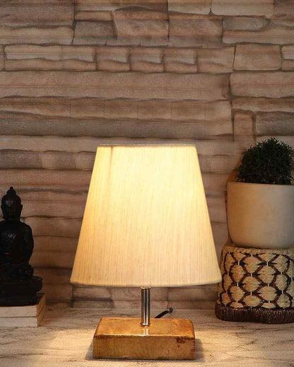 Graceful Cotton Square Natural Wood Table Lamp - Dusaan