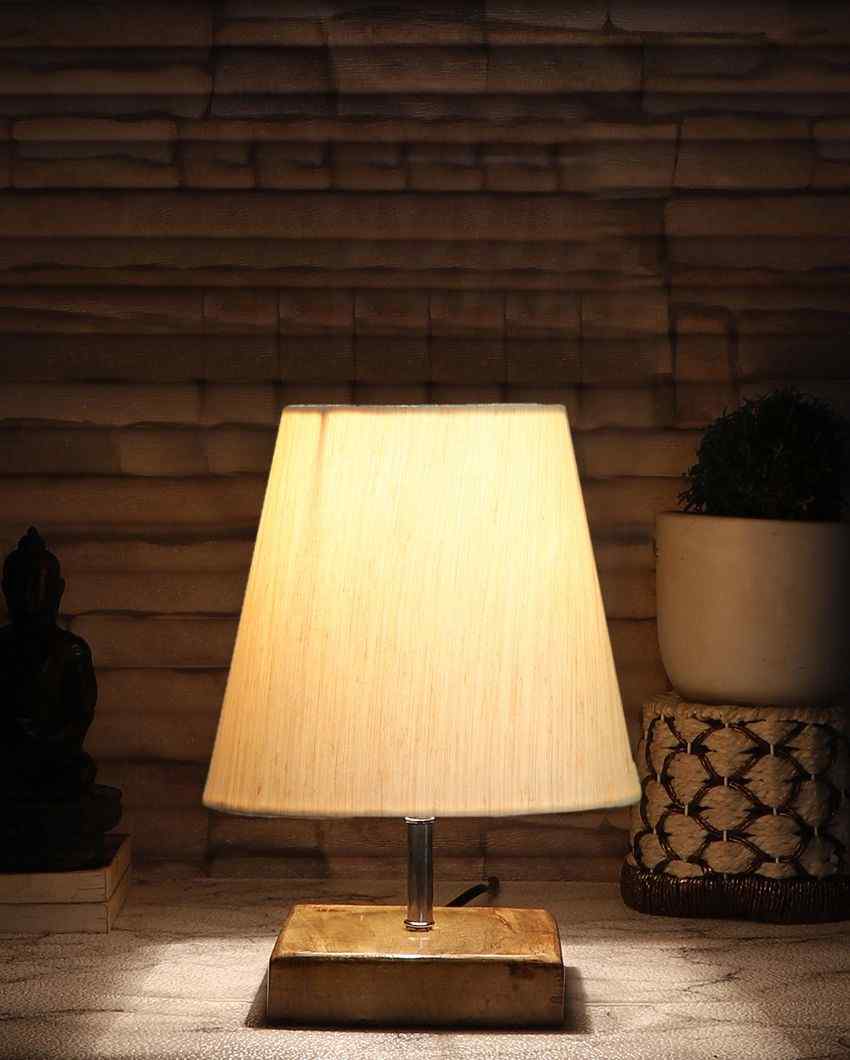 Graceful Cotton Square Natural Wood Table Lamp - Dusaan