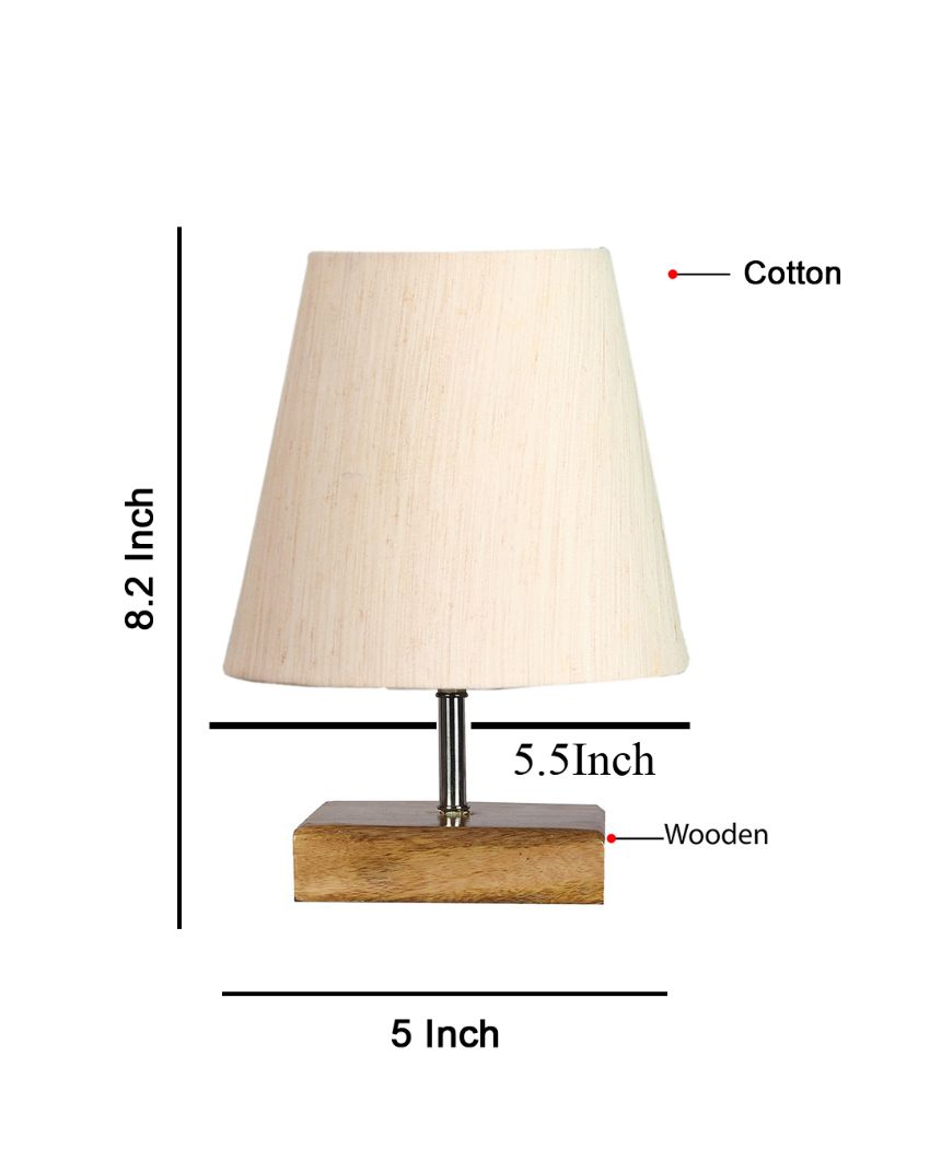 Graceful Cotton Square Natural Wood Table Lamp - Dusaan