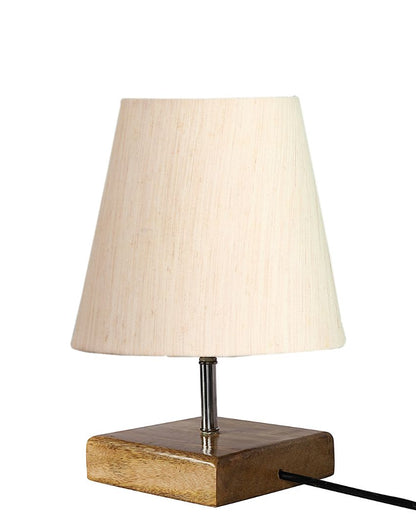 Graceful Cotton Square Natural Wood Table Lamp - Dusaan