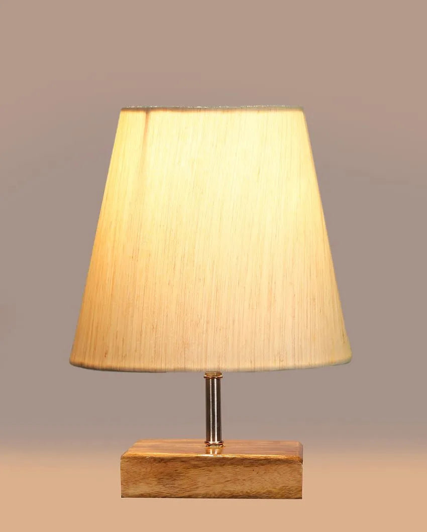 Graceful Cotton Square Natural Wood Table Lamp - Dusaan