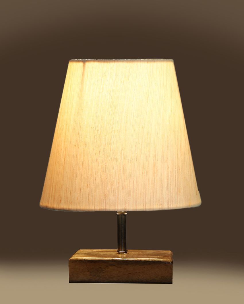 Graceful Cotton Square Natural Wood Table Lamp - Dusaan