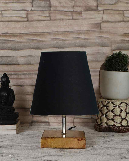 Graceful Cotton Square Natural Wood Table Lamp Black