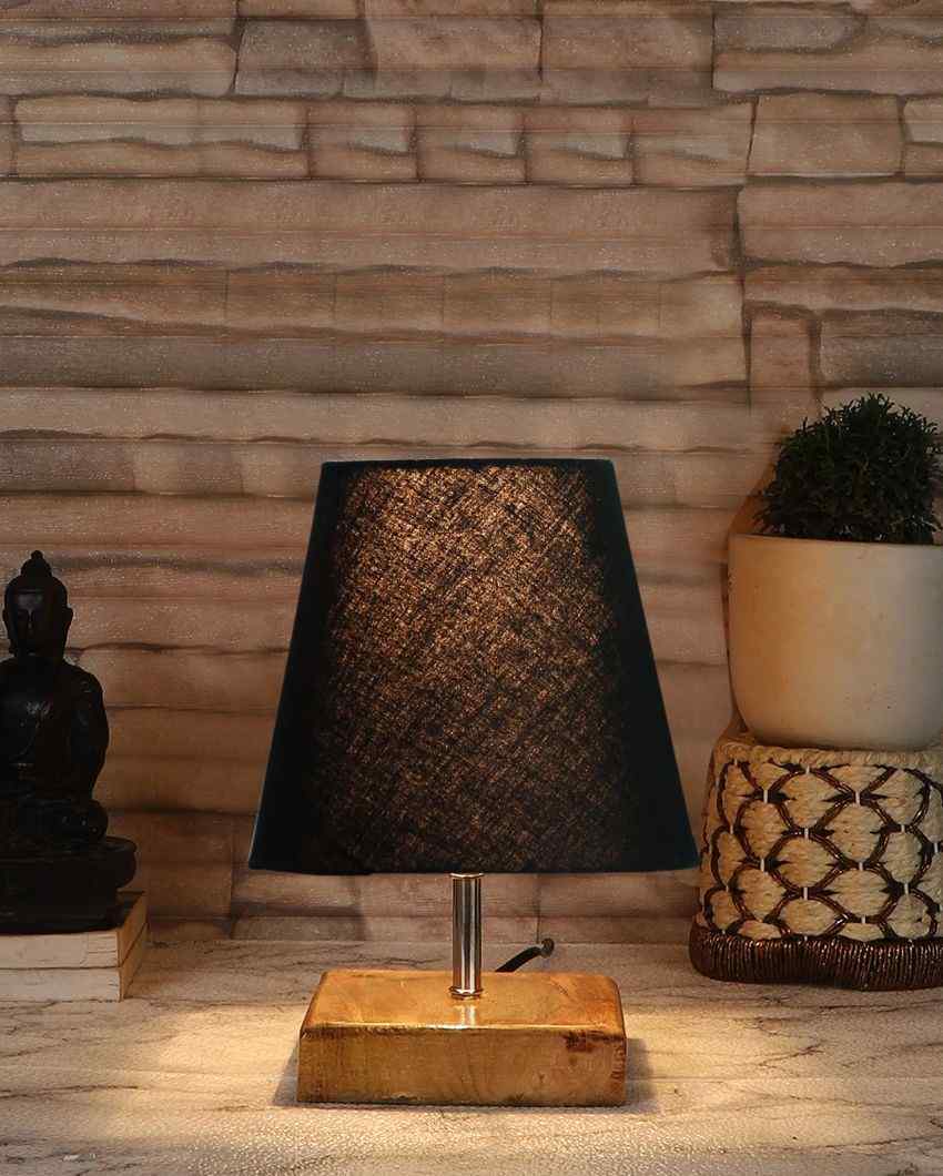 Graceful Cotton Square Natural Wood Table Lamp - Dusaan