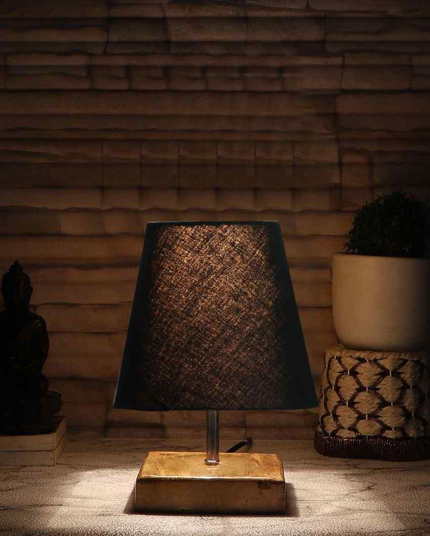 Graceful Cotton Square Natural Wood Table Lamp - Dusaan