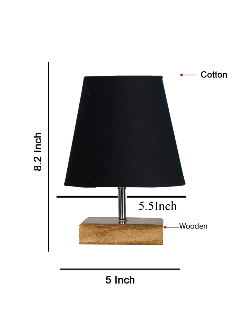 Graceful Cotton Square Natural Wood Table Lamp Black