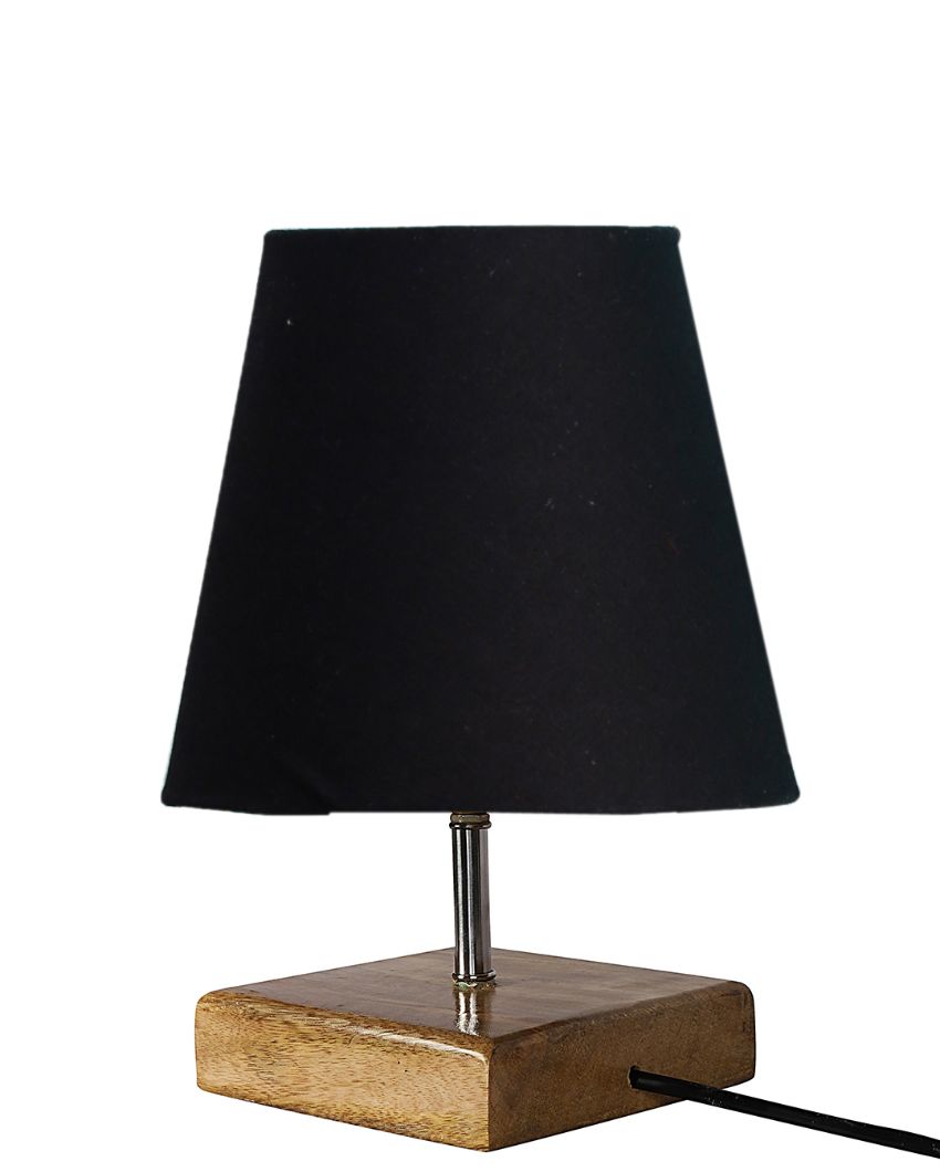 Graceful Cotton Square Natural Wood Table Lamp Black