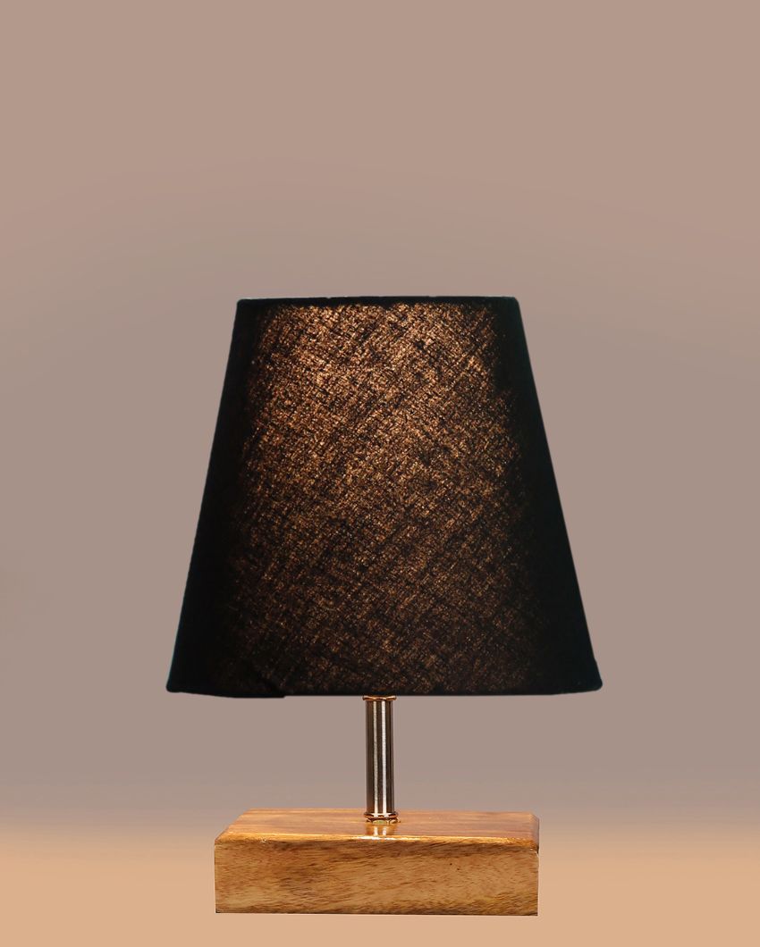 Graceful Cotton Square Natural Wood Table Lamp Black