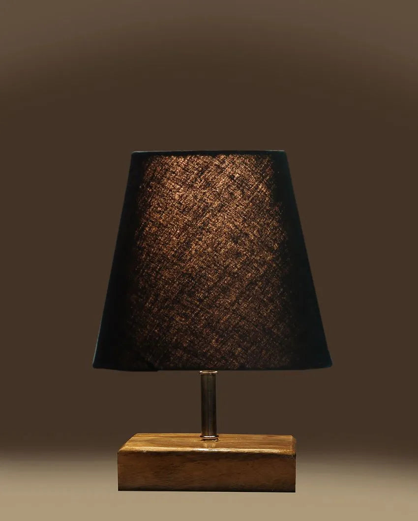 Graceful Cotton Square Natural Wood Table Lamp Black