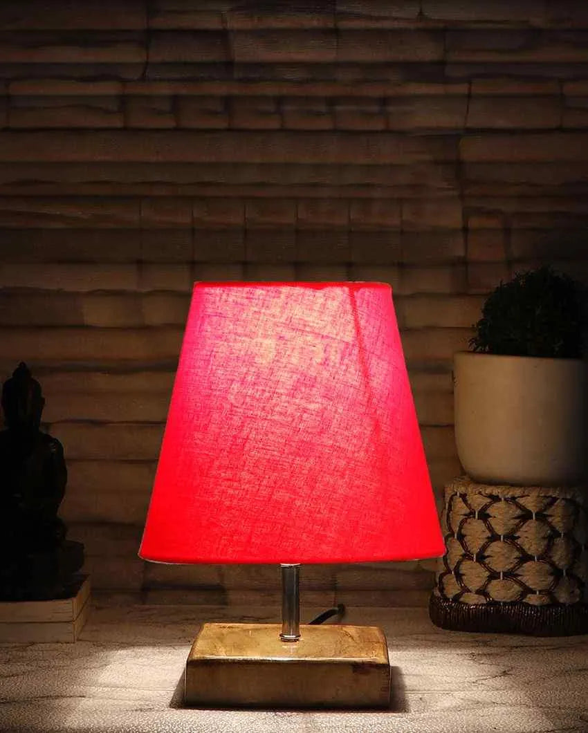 Graceful Cotton Square Natural Wood Table Lamp Red