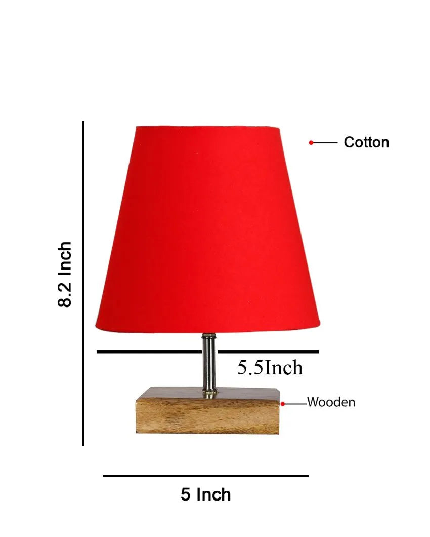 Graceful Cotton Square Natural Wood Table Lamp Red