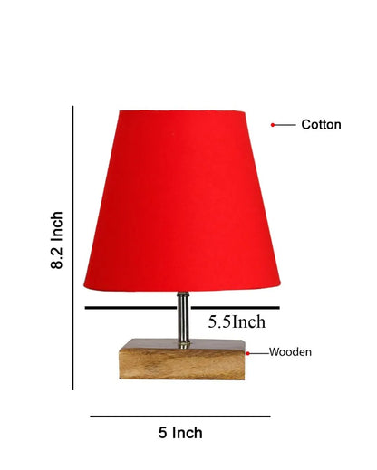 Graceful Cotton Square Natural Wood Table Lamp Red