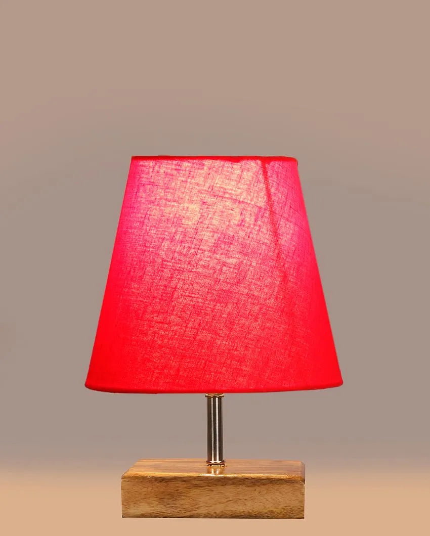 Graceful Cotton Square Natural Wood Table Lamp Red