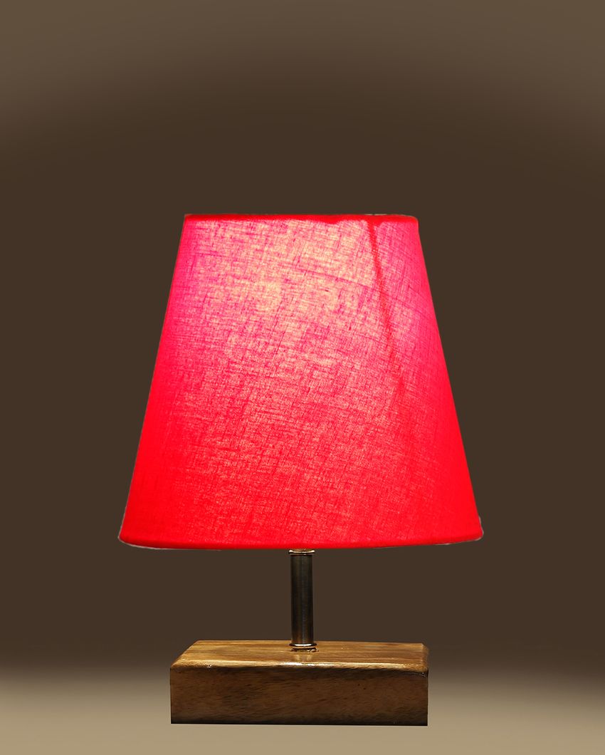 Graceful Cotton Square Natural Wood Table Lamp Red