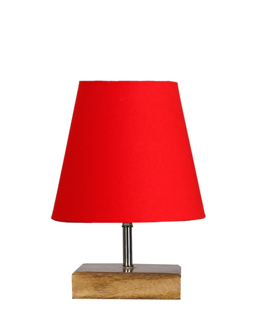 Graceful Cotton Square Natural Wood Table Lamp Red