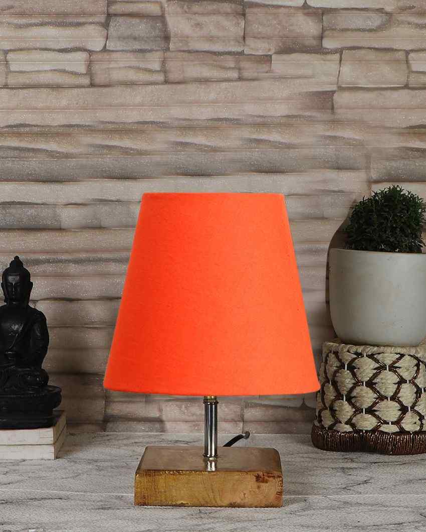 Graceful Cotton Square Natural Wood Table Lamp Orange