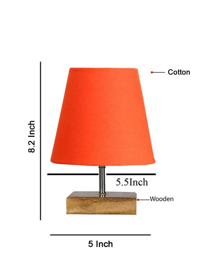 Graceful Cotton Square Natural Wood Table Lamp Orange