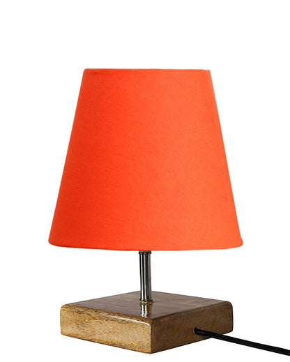 Graceful Cotton Square Natural Wood Table Lamp Orange