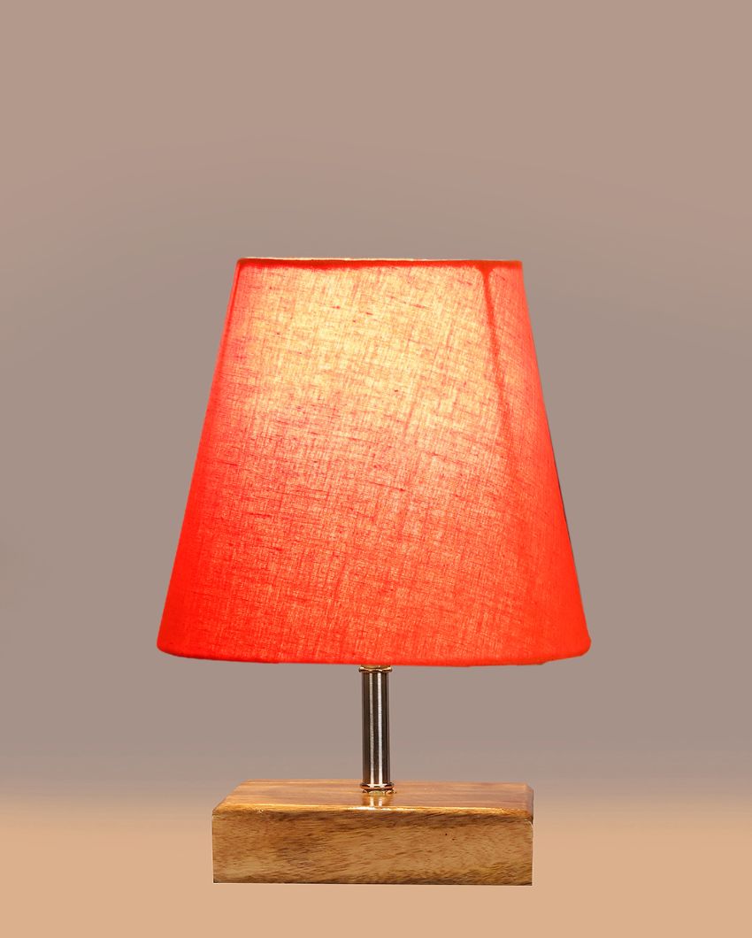 Graceful Cotton Square Natural Wood Table Lamp Orange