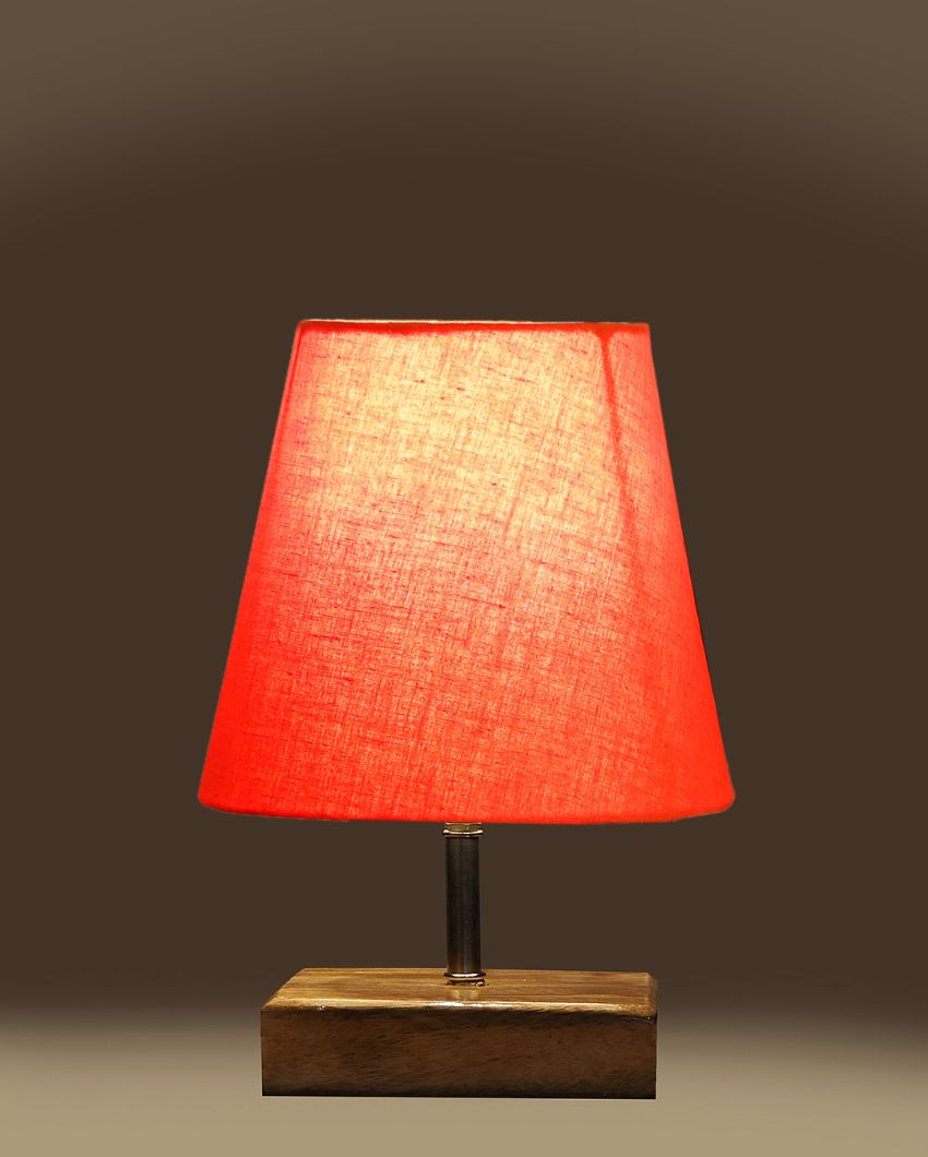 Graceful Cotton Square Natural Wood Table Lamp Orange