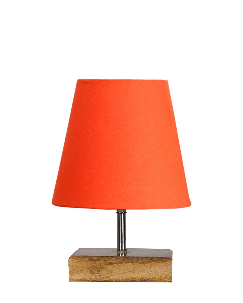 Graceful Cotton Square Natural Wood Table Lamp Orange