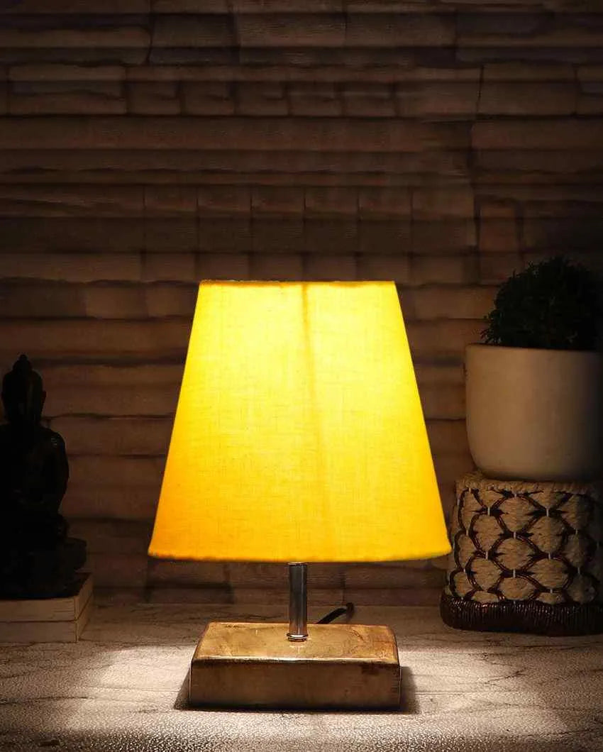 Graceful Cotton Square Natural Wood Table Lamp Yellow