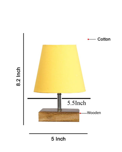 Graceful Cotton Square Natural Wood Table Lamp Yellow