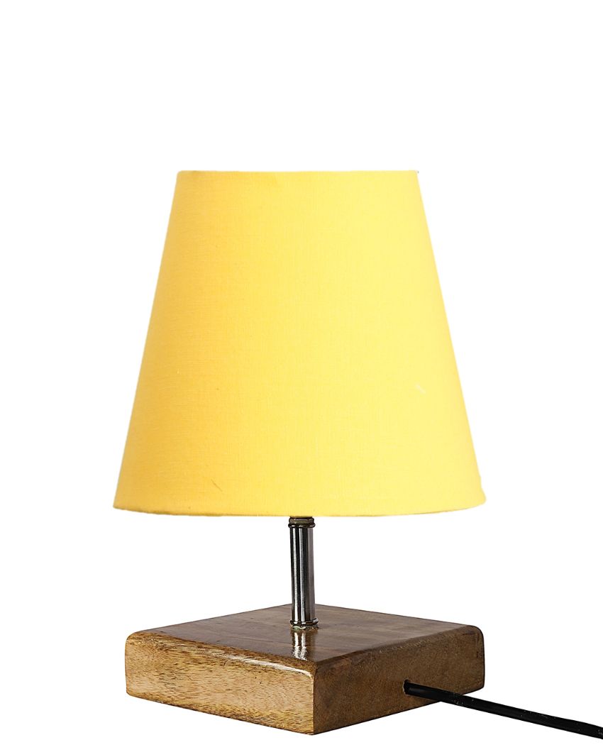 Graceful Cotton Square Natural Wood Table Lamp Yellow