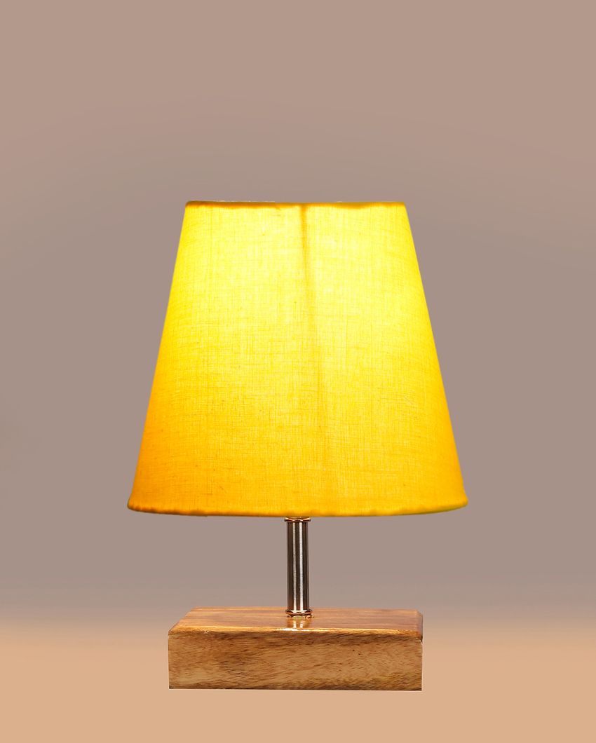 Graceful Cotton Square Natural Wood Table Lamp Yellow