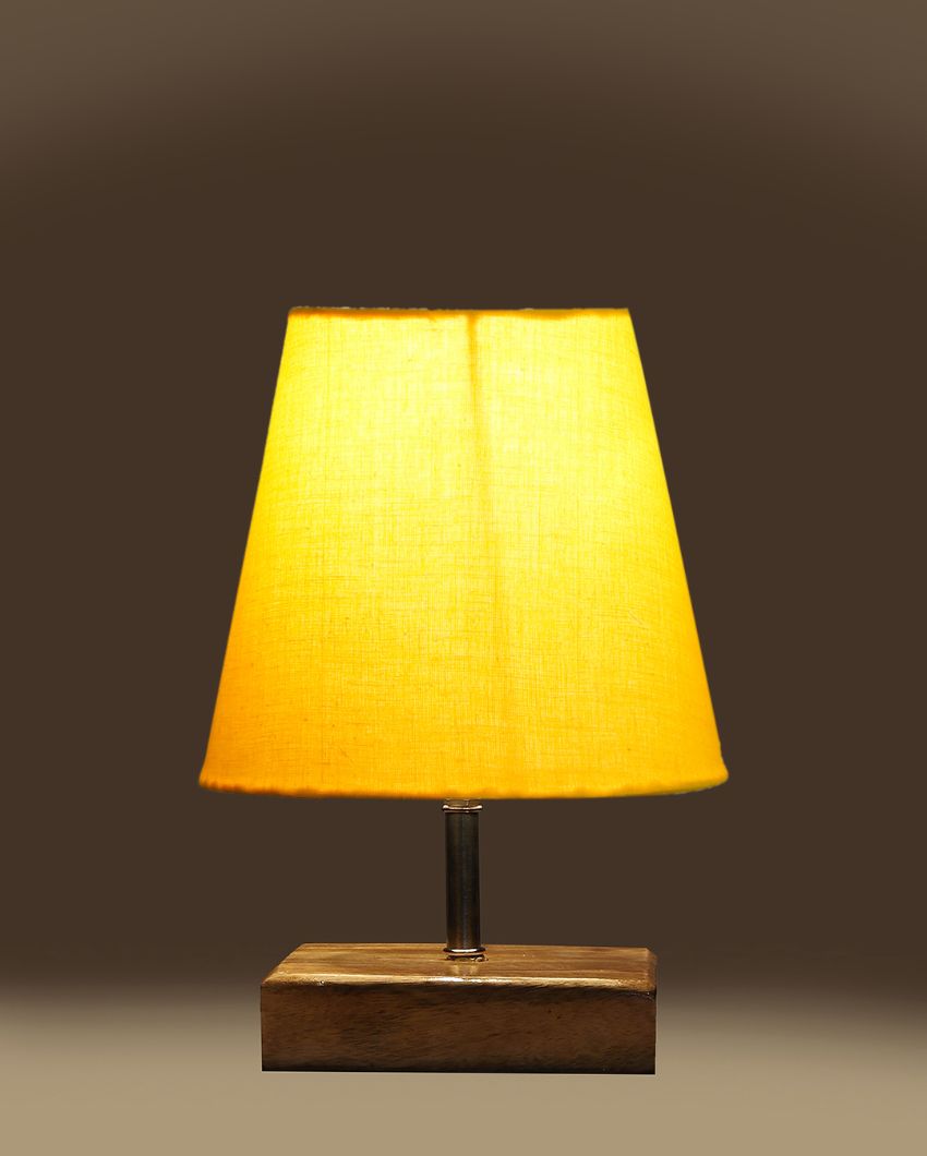 Graceful Cotton Square Natural Wood Table Lamp Yellow