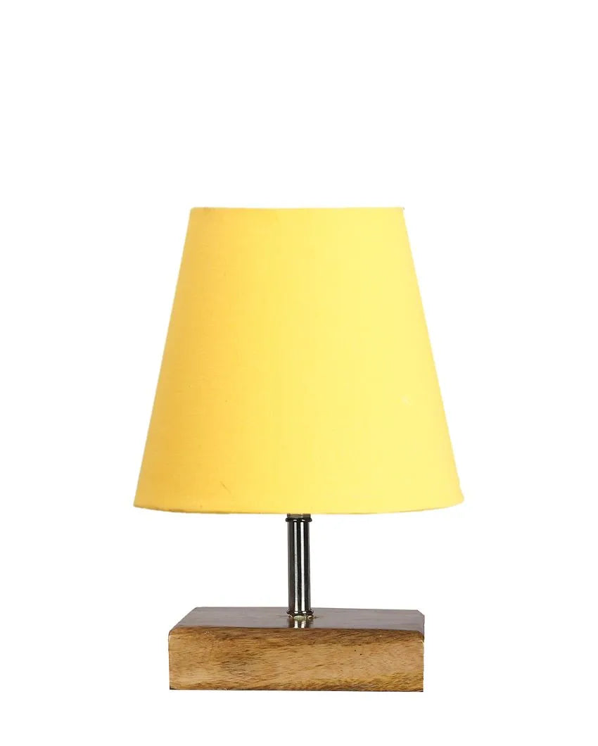 Graceful Cotton Square Natural Wood Table Lamp Yellow