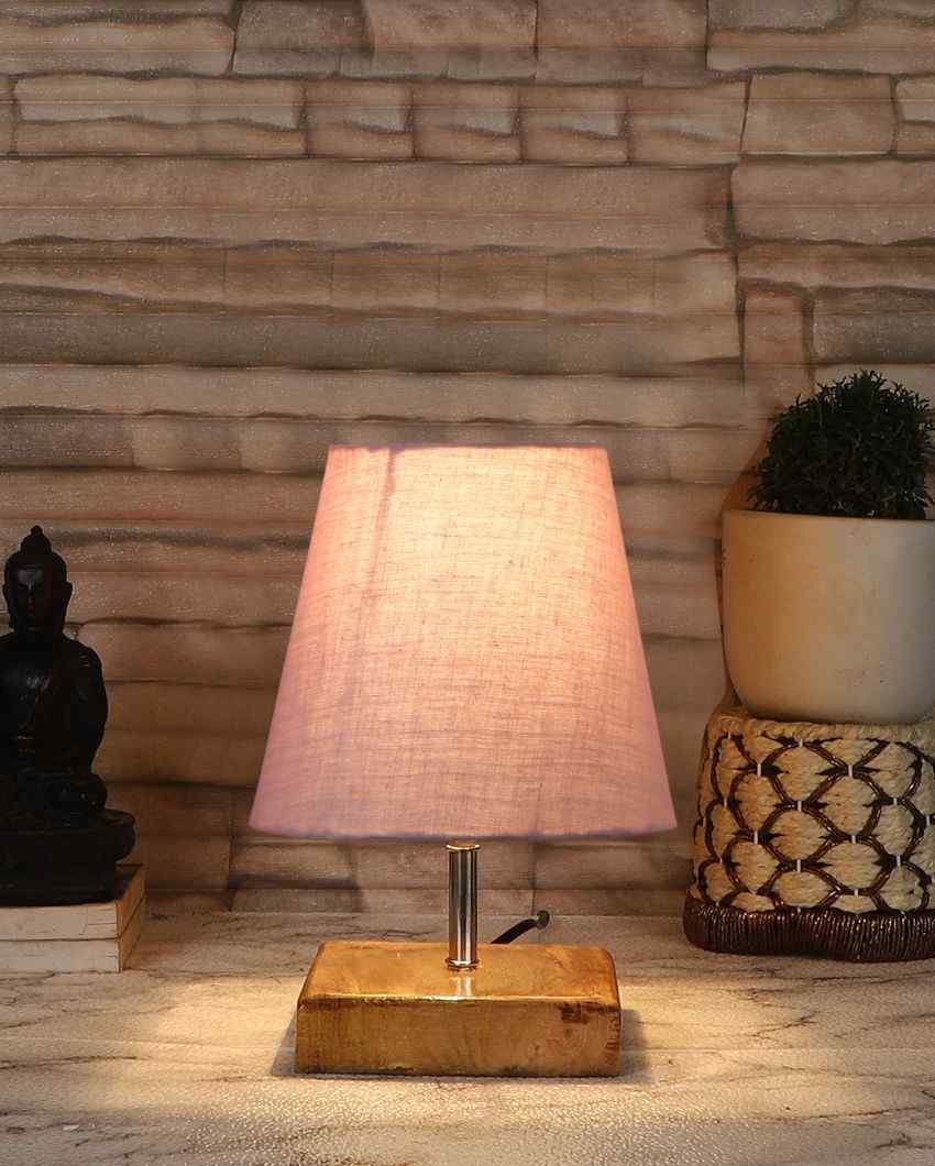 Graceful Cotton Square Natural Wood Table Lamp Grey