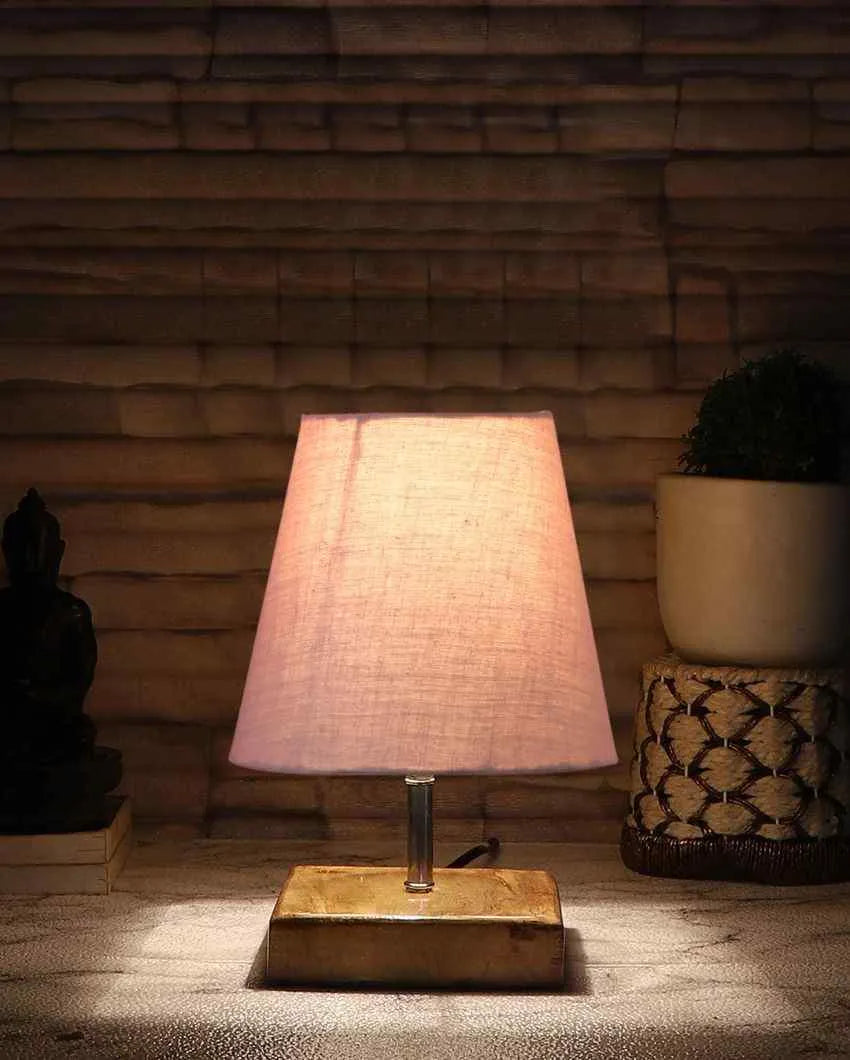 Graceful Cotton Square Natural Wood Table Lamp Grey