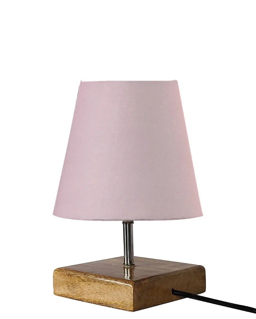 Graceful Cotton Square Natural Wood Table Lamp Grey