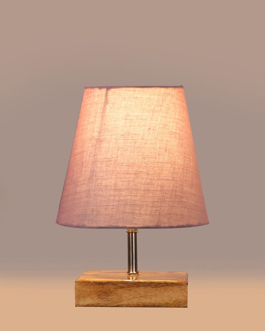 Graceful Cotton Square Natural Wood Table Lamp Grey