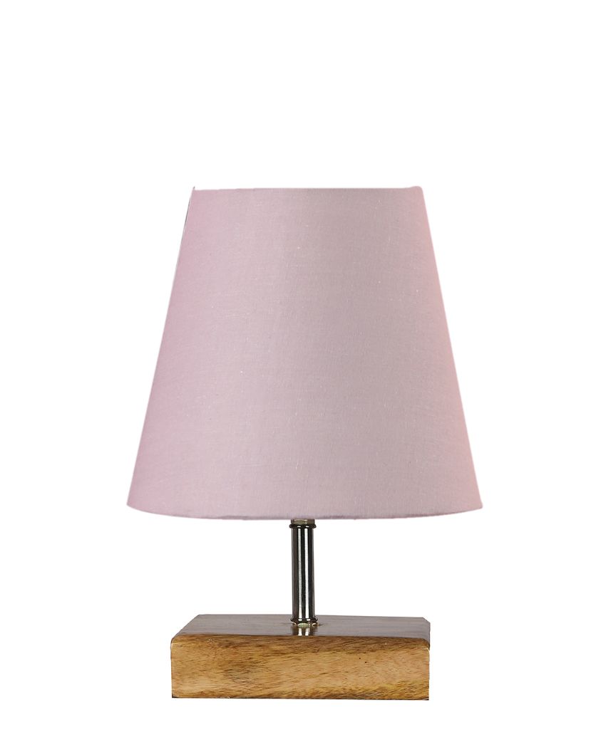 Graceful Cotton Square Natural Wood Table Lamp Grey