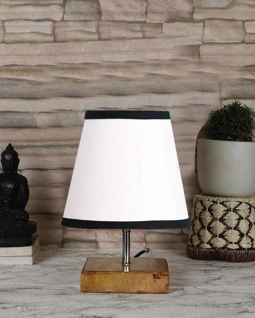 Dual-tone Cotton Square Natural Wood Table Lamp