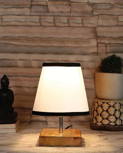 Dual-tone Cotton Square Natural Wood Table Lamp