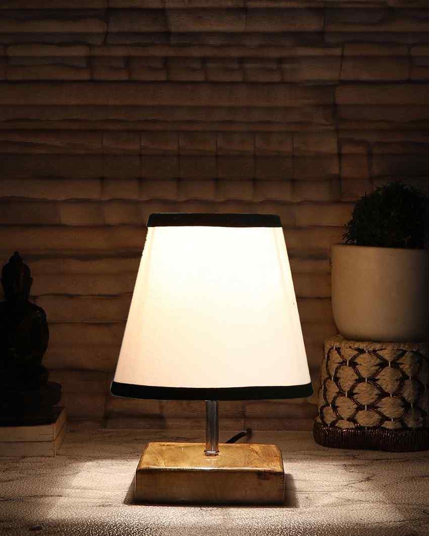 Dual-tone Cotton Square Natural Wood Table Lamp