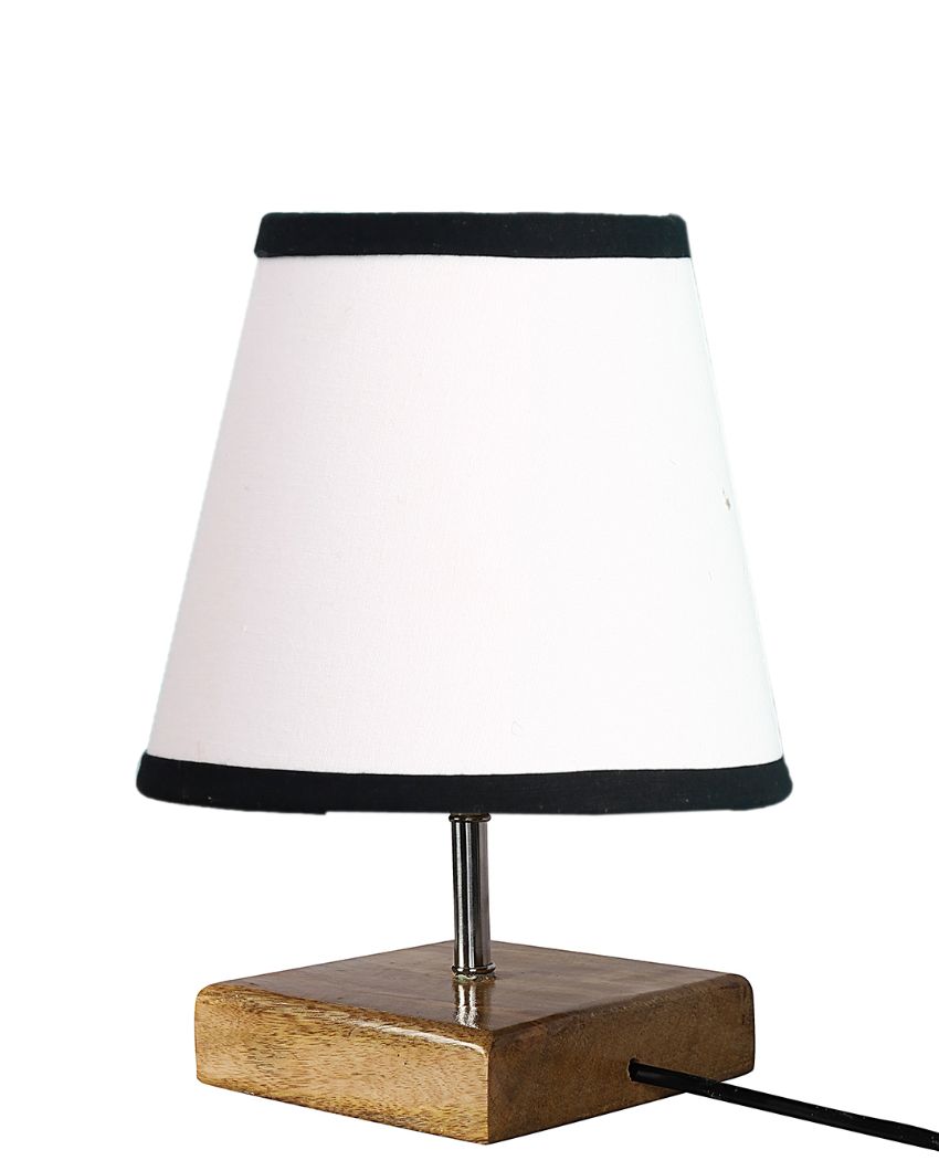 Dual-tone Cotton Square Natural Wood Table Lamp