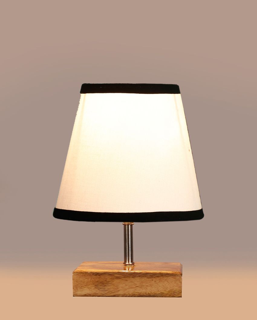 Dual-tone Cotton Square Natural Wood Table Lamp