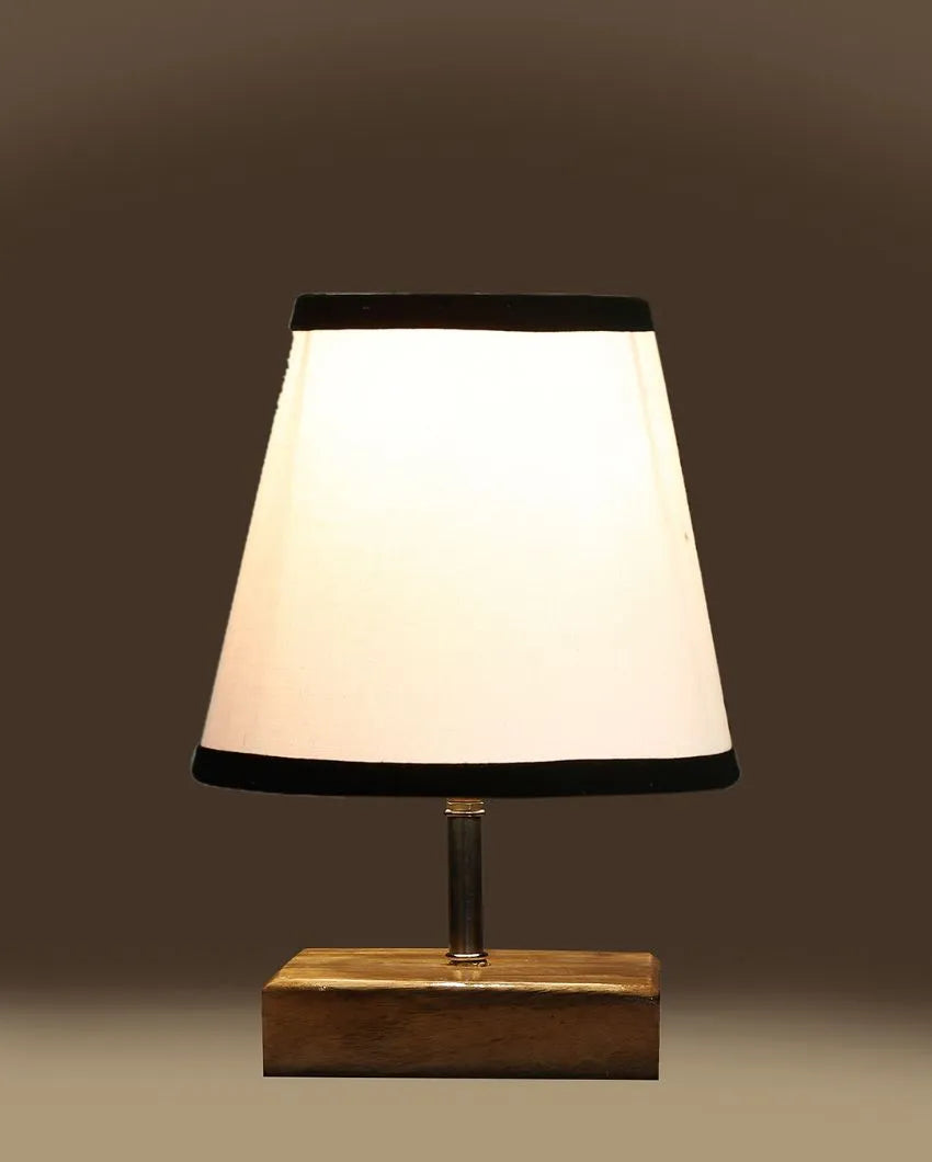 Dual-tone Cotton Square Natural Wood Table Lamp