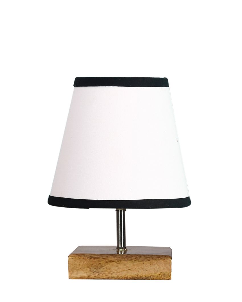 Dual-tone Cotton Square Natural Wood Table Lamp